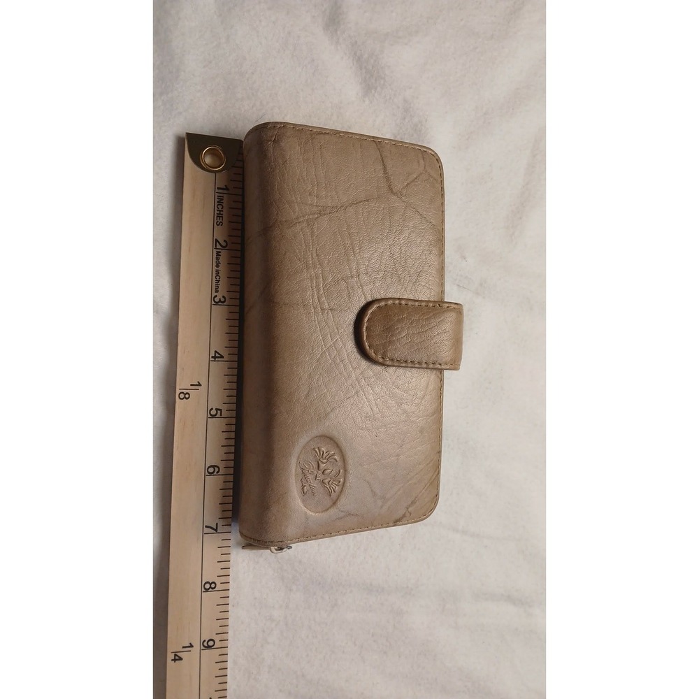 Vintage Buxton Taupe Genuine Leather Zip Around Accordion Wallet